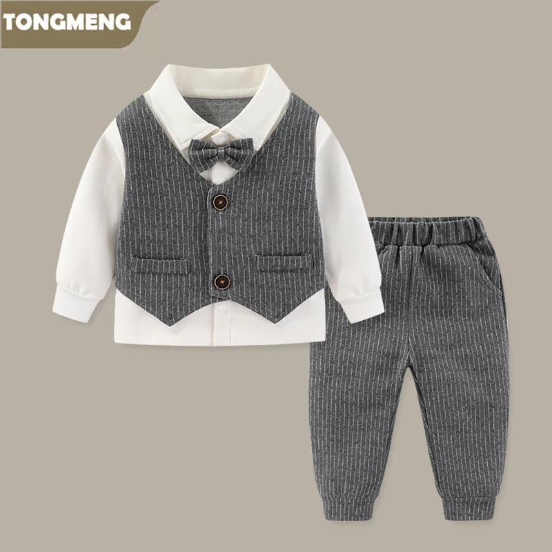 宝宝西装服装套装春秋装帅气男童假两件上衣裤子两件套周岁礼服潮