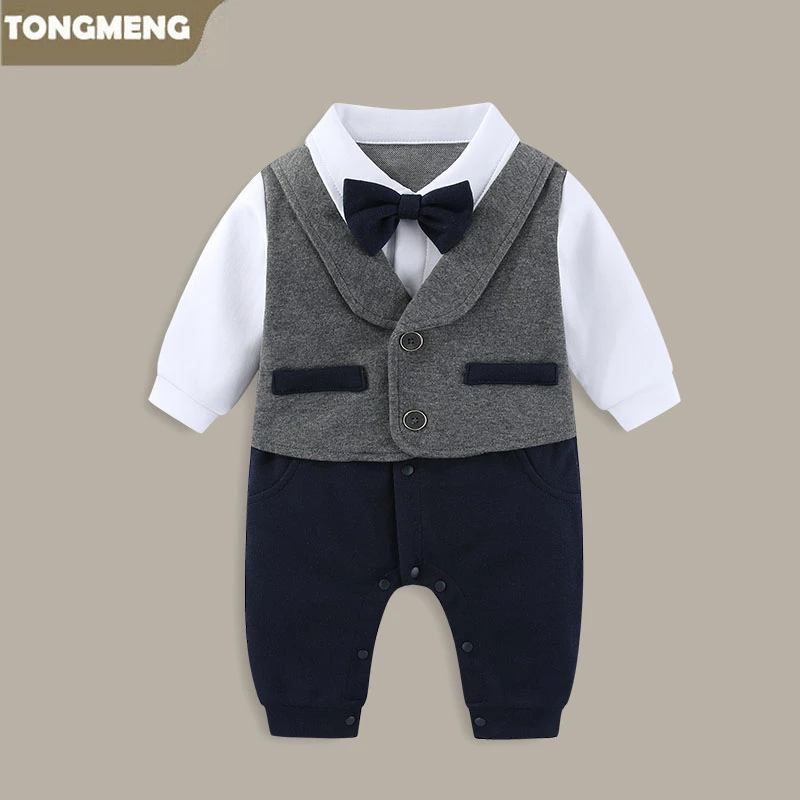 满月婴儿衣服春秋装帅气新生男宝宝绅士连体衣百日宴周岁西装礼服