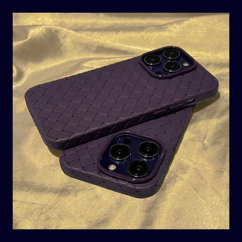 苹果超薄败家紫编织格纹13手机壳iPhone14promax硅胶11全包12透气