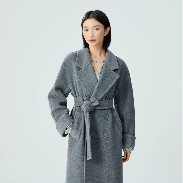 阿玛施5400861秋冬 羊毛设计廓形质感中长款小香风呢子外套