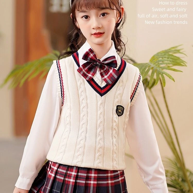 校服马甲春秋冬新款儿童毛衣背心百搭时尚加绒加厚保暖校服背心