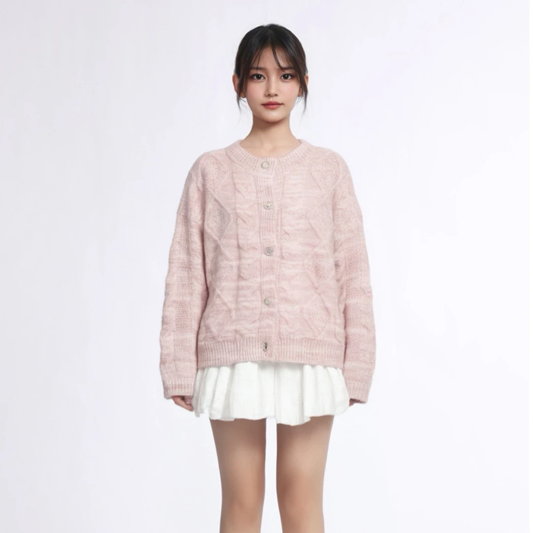 本色一生 2024秋女士NATURALLIFE-A5-900彩色绞花粗针厚开衫/4G