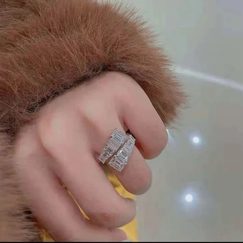 铜合金合成锆石戒指 新款方糖排小众设计戒指-JZ414-1291