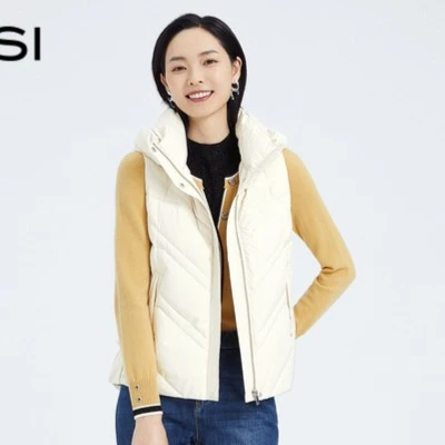 NAERSI/娜尔思秋冬连帽白色减龄百搭马甲女鸭绒羽绒服NH00533V1