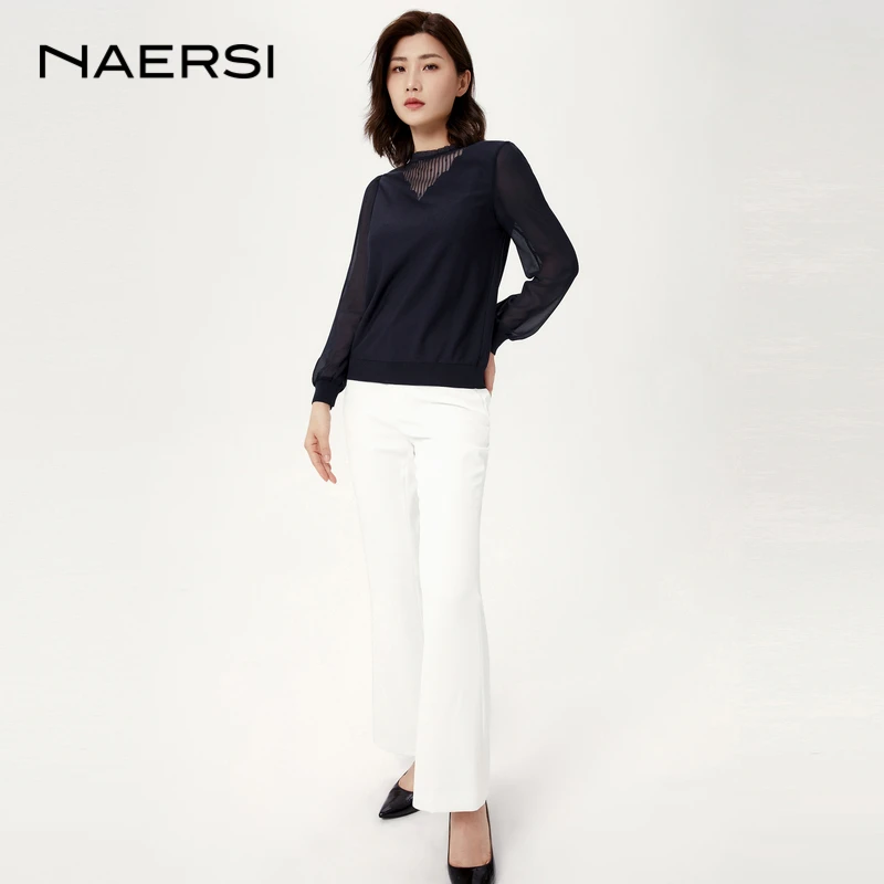 NAERSI娜尔思花边领内搭针织衫上衣春秋新款长袖小衫NZ02532P7