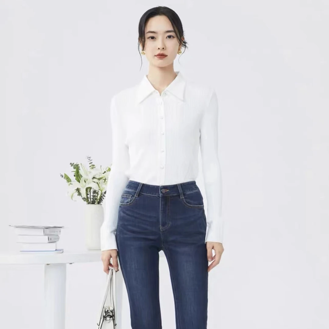 NAERSI/娜尔思棉弹九分水洗牛仔裤女2025早春新款修身小脚铅笔裤