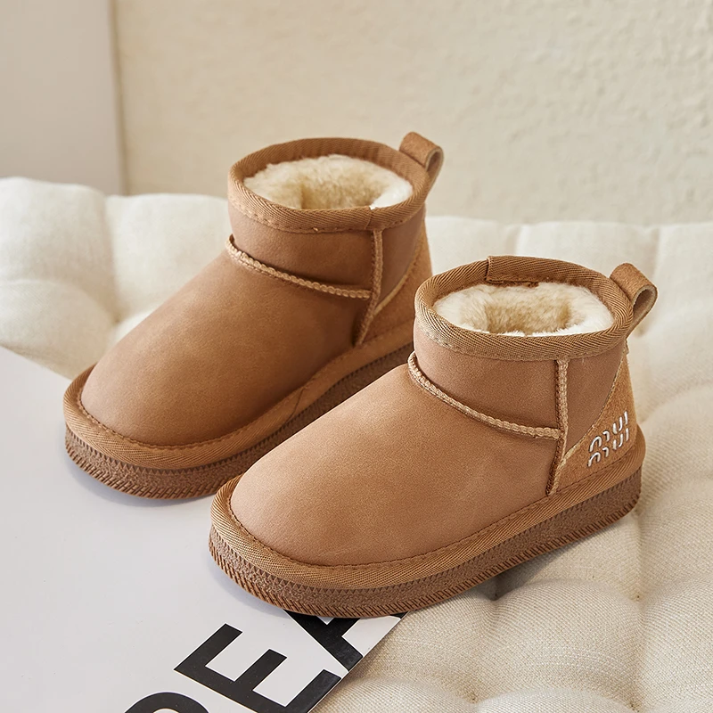 儿童全牛皮雪地靴超厚2024新款保暖冬季棉鞋长毛柔软耐磨防滑男童