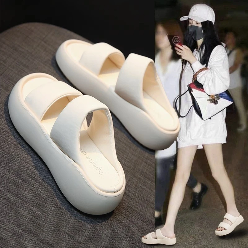 回力瑞2023新款时尚百搭一字拖女面包休闲凉拖厚底拖鞋女外穿夏季