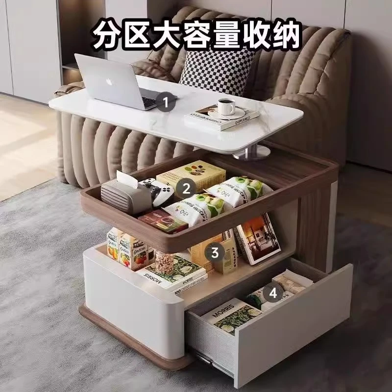 【带抽屉款】客厅家用升降折叠可移动储物新款现代简约沙发边柜边几