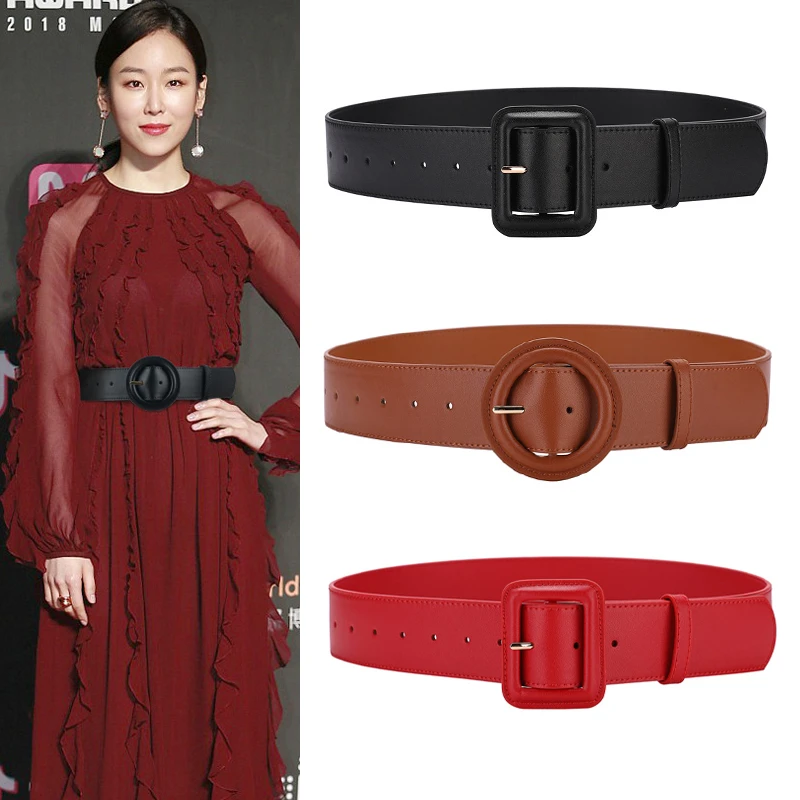 腰带女士高档真皮装饰西装收腰配连衣裙子百搭大衣宽款皮带女红色
