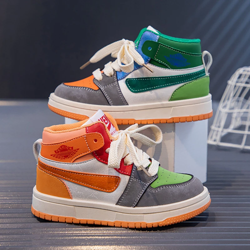 男童女童运动鞋透气鸳鸯鞋秋季新款休闲鞋潮流中大儿童高帮板鞋