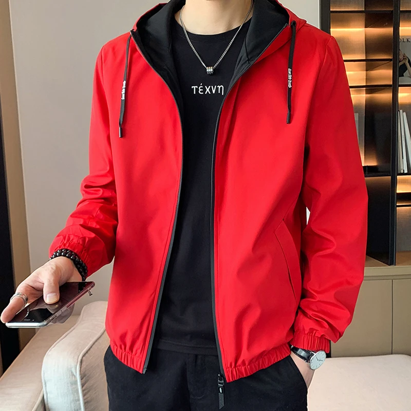 春秋外套男连帽新款2024本命年红色秋季单面防晒衣潮流百搭上衣男