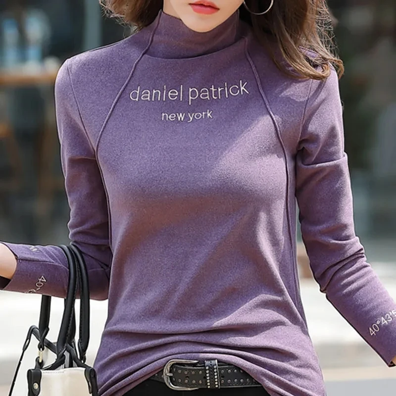 半高领双面德绒打底衫女士秋冬新款修身显瘦内搭加绒加厚保暖上衣