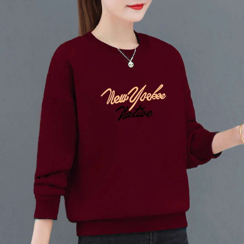 2025春秋季妈妈时尚卫衣女新款宽松薄款遮肚200斤大码长袖印花t恤