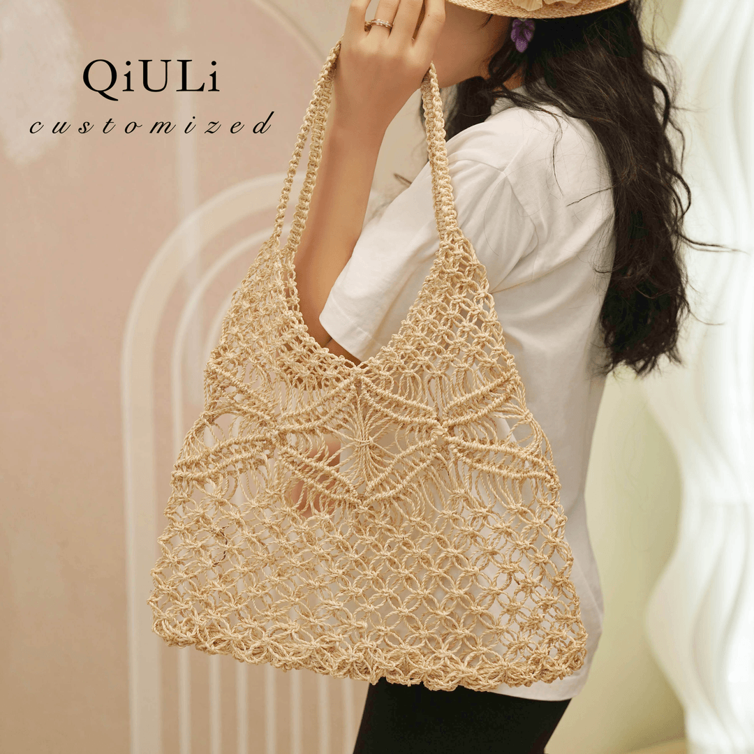 QIU LI · 森系镂空手提编织包草包  雪雪1610