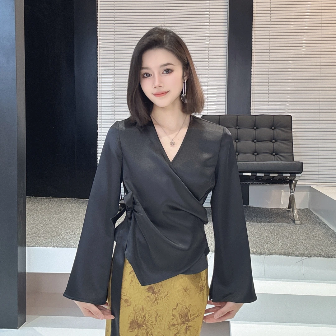 小个子定制春季新款缎面衬衫高级质感气质