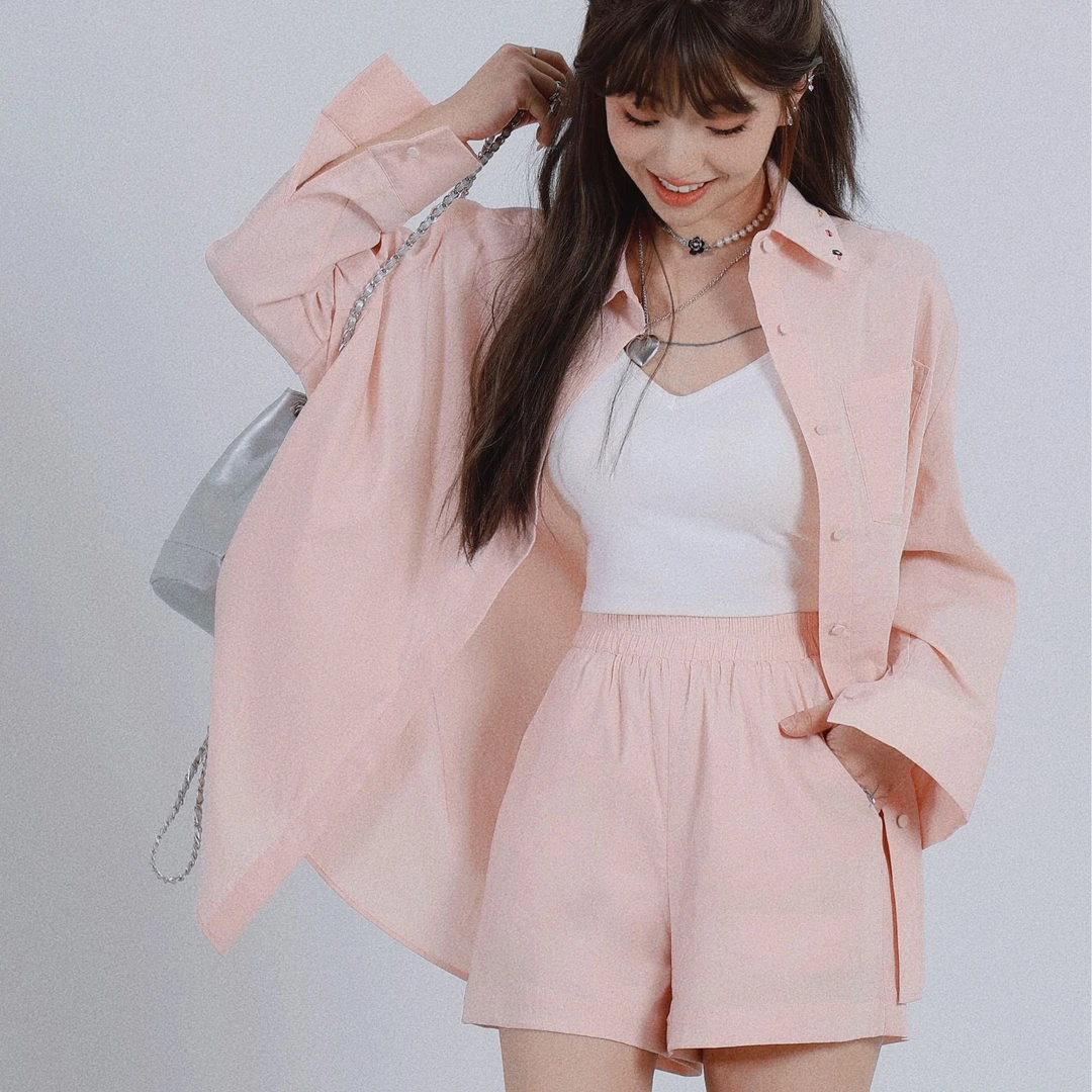 彩虹方糖/cosheng重生150小个子2024春夏衬衫短裤套装气质修身