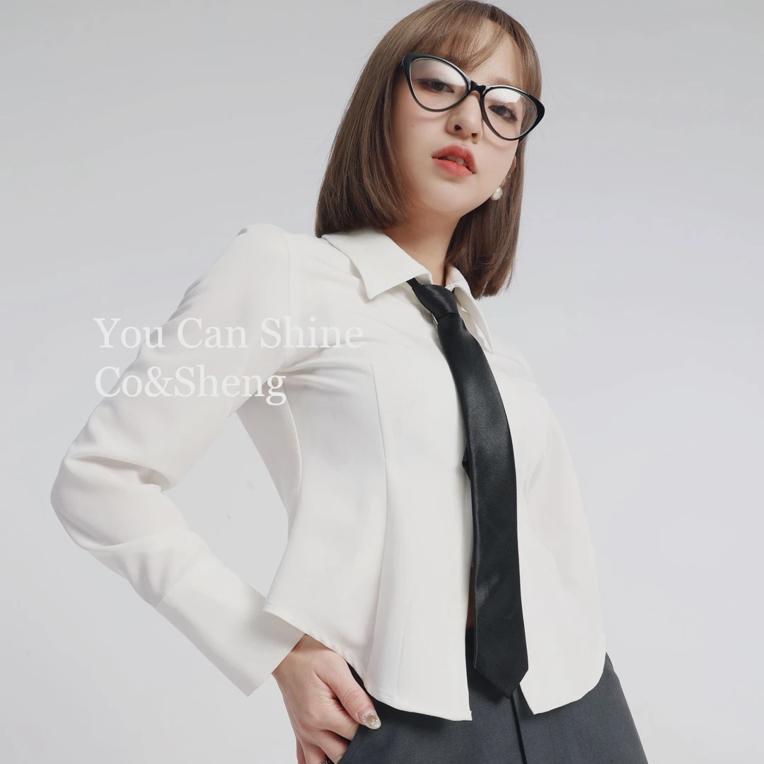 cosheng重生150cm小个子女装2024新款白色衬衫简约双拉头设计