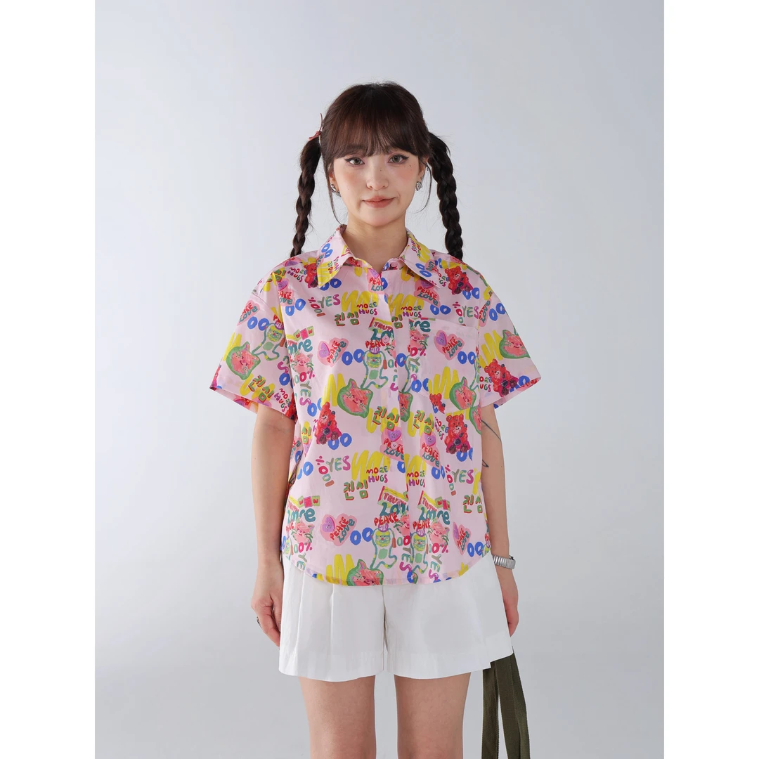 海边油画/小个子夏季新款衬衫字母动物图案度假风时尚