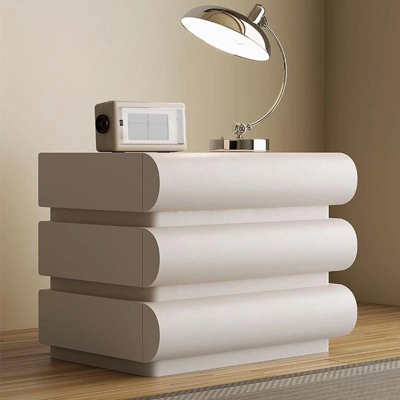 网红月半床头柜简约现代法式奶油风皮质卧室床边收纳柜白色极简