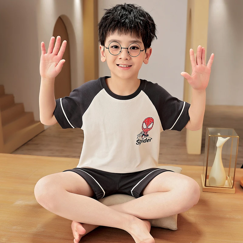 ddcat/叮当猫儿童家居服男童睡衣夏短袖短裤纯棉中大童空调服套装