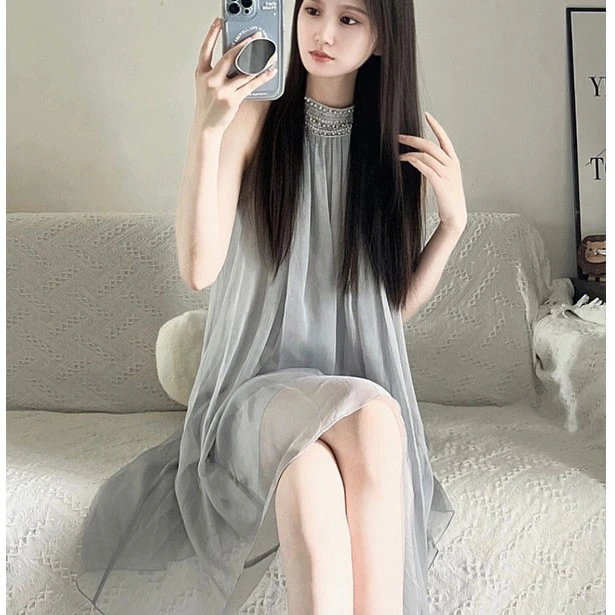 美亦姿法式绝美气质巨显瘦无袖夏季子女梨形身材别致漂亮高级感