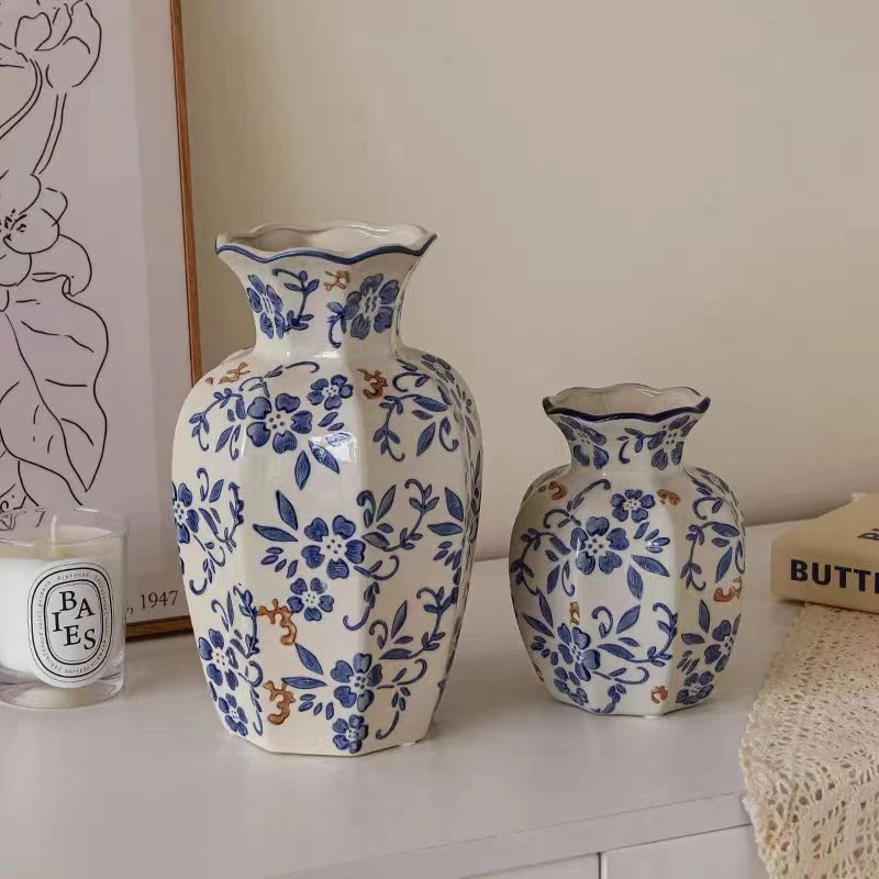 高级感玲珑青花国风陶瓷花瓶客厅玄关装饰品摆件水培插花鲜花