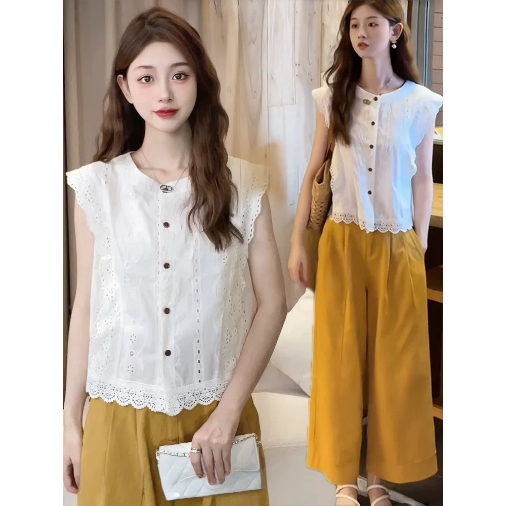 夏季新款时尚上衣休闲2024女两件套气质洋气小个子显瘦套装阔腿裤