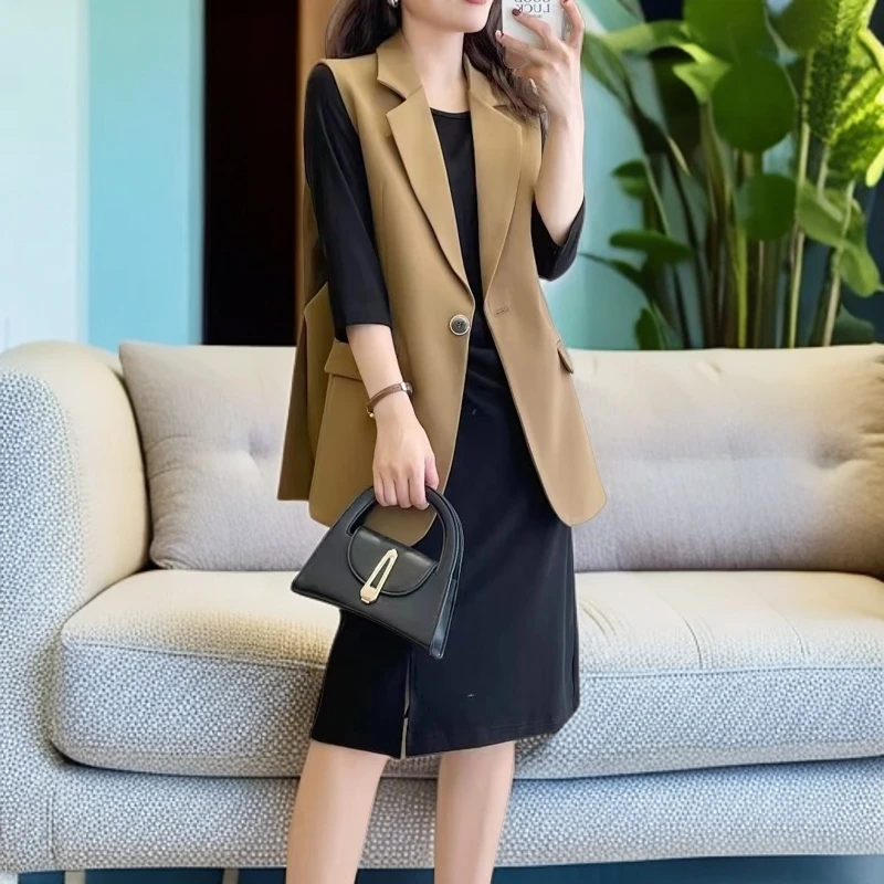 2024新品西装马夹休闲时尚无袖一粒扣西装马甲简约百搭款气质上衣