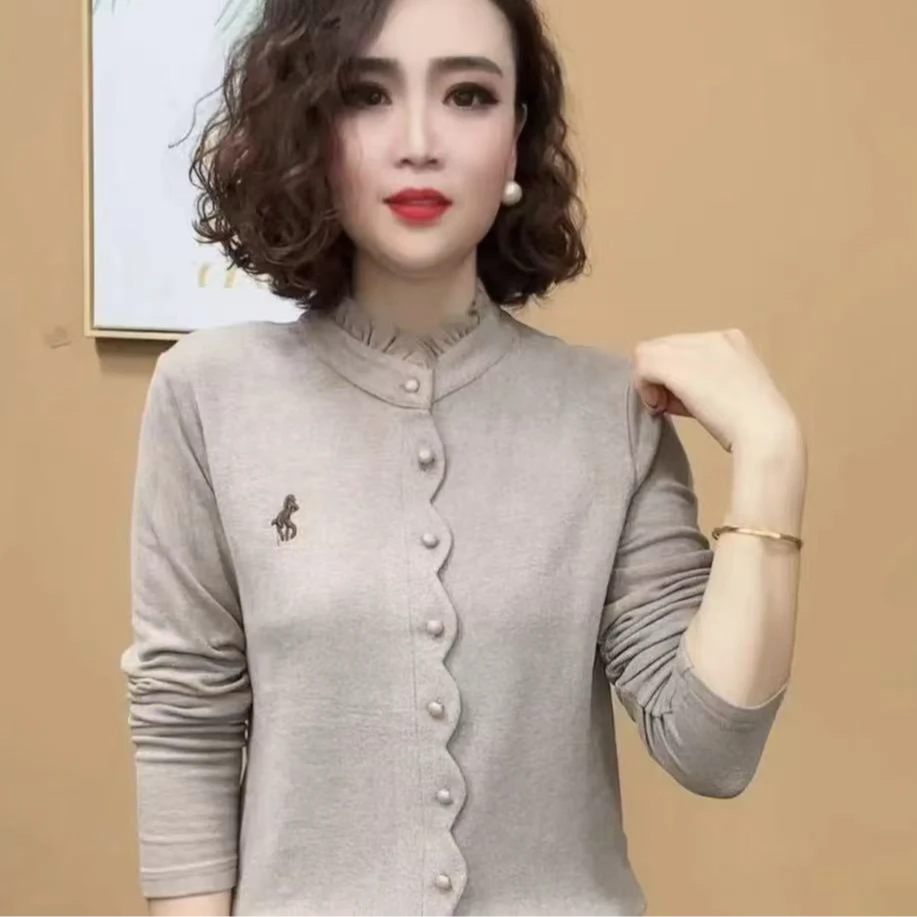 秋冬新品双面绒打底衫木耳边减龄气质款洋气显瘦时尚百搭长袖T恤