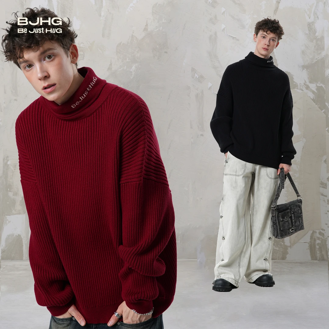 BJHG不计后果高领内搭毛衣男款冬季新款宽松打底针织衫情侣装外套