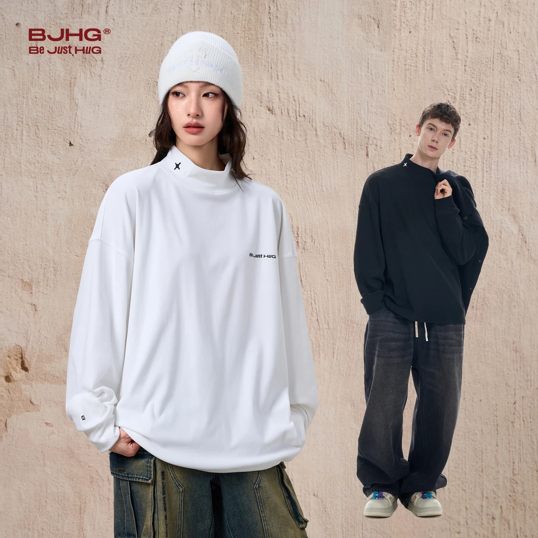 BJHG不计后果 秋季舒绒内搭长袖t恤男女潮牌宽松情侣打底衫