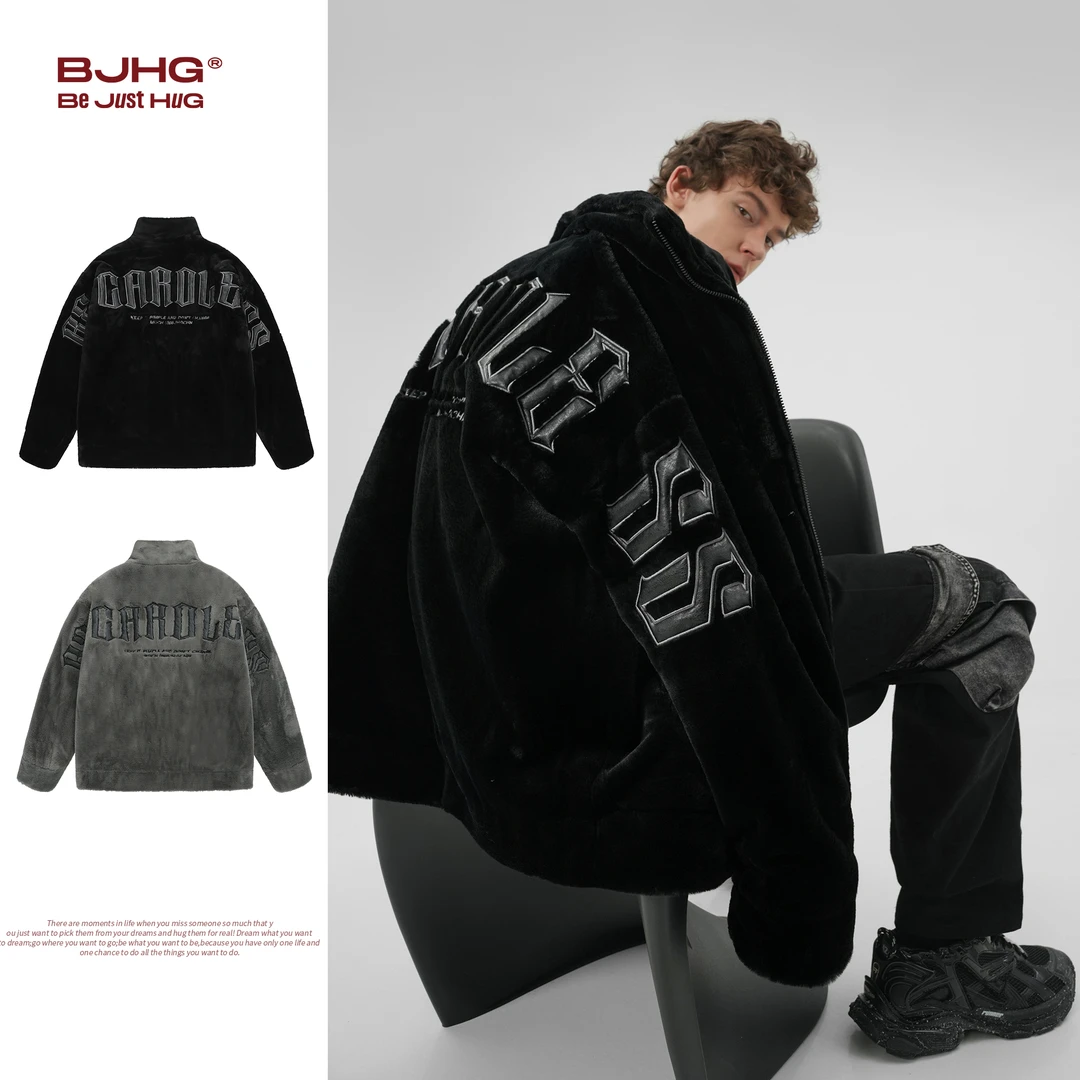 BJHG不计后果仿兔绒毛毛棉服外套男款冬季棉衣美式情侣加厚防寒服