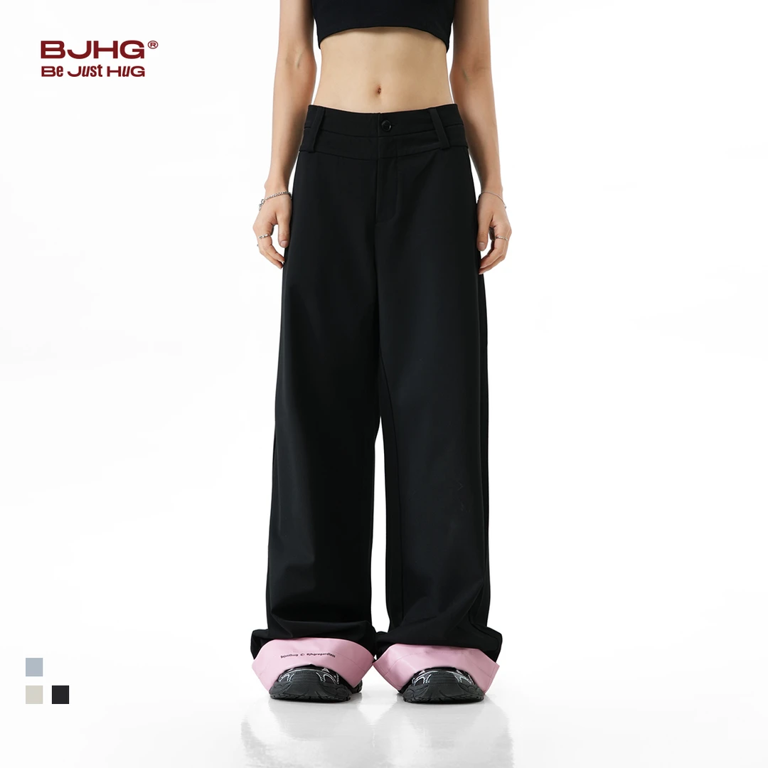 BJHG不计后果春季黑色阔腿高腰宽松西装裤女垂感美式直筒休闲裤子