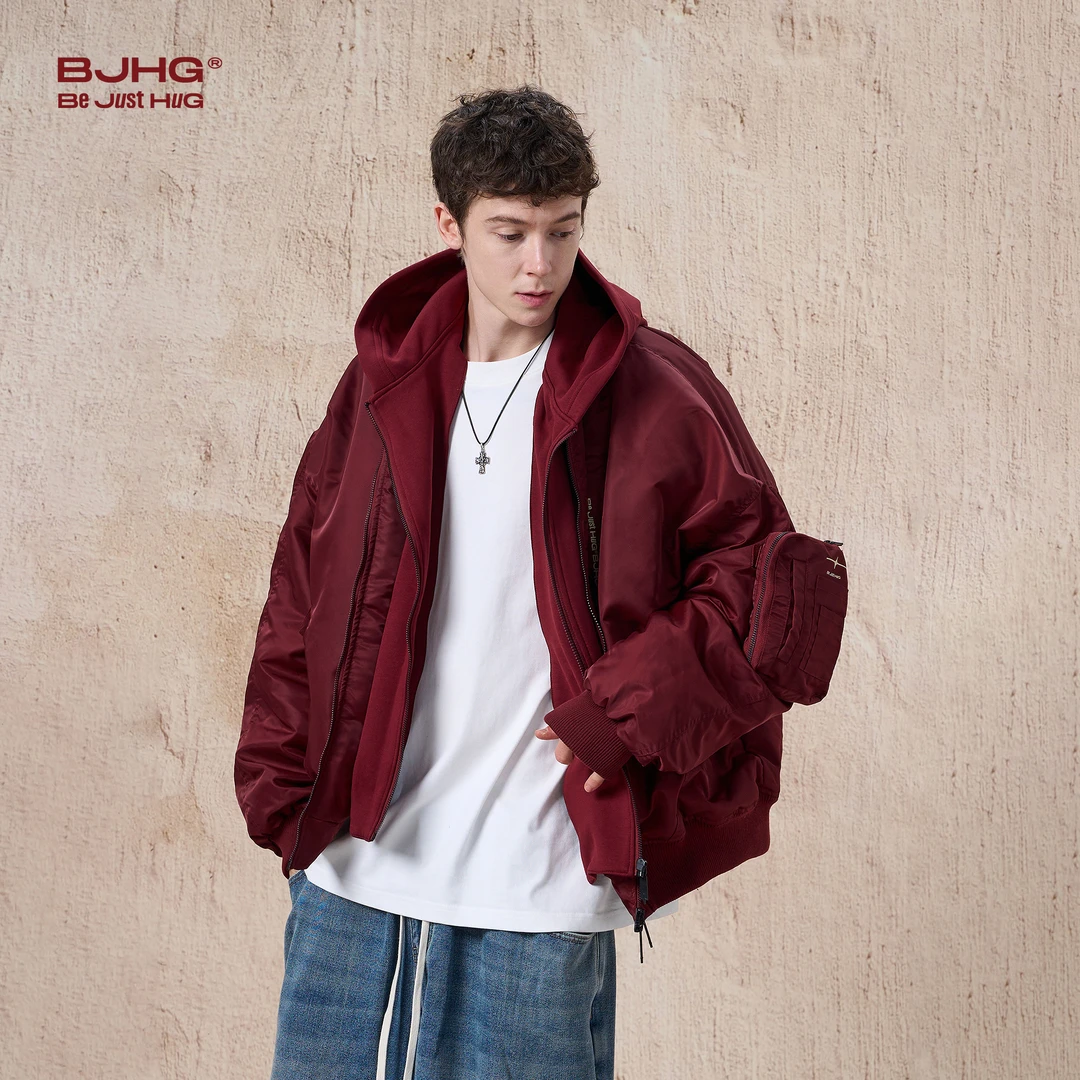 【专属】BJHG假两件白鸭绒短款羽绒服男女生冬季美式高街情侣外套