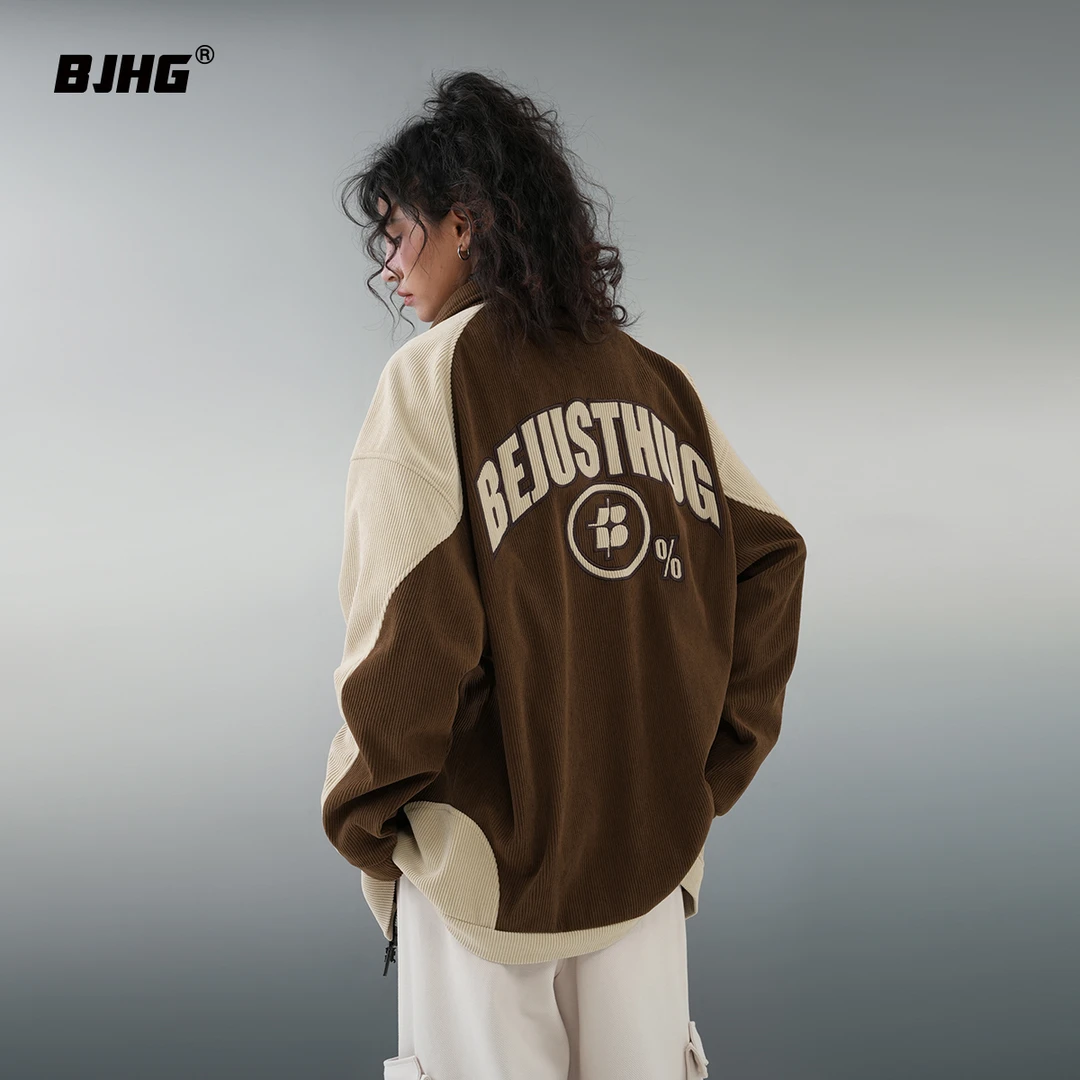 BJHG不计后果秋季灯芯绒美式夹克外套男潮高级感情侣运动开衫卫衣
