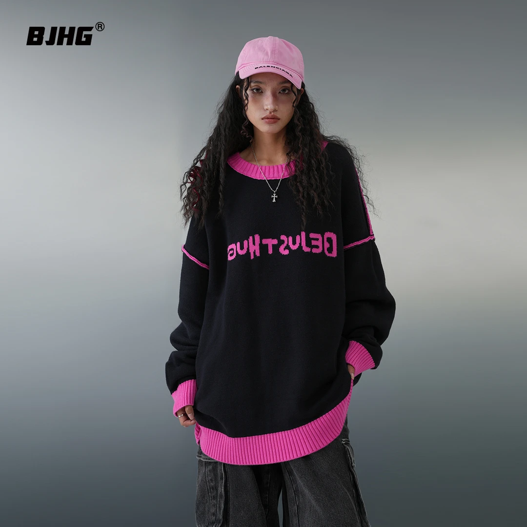 BJHG不计后果秋美式复古慵懒风毛衣外套女2023新款双面穿情侣上衣