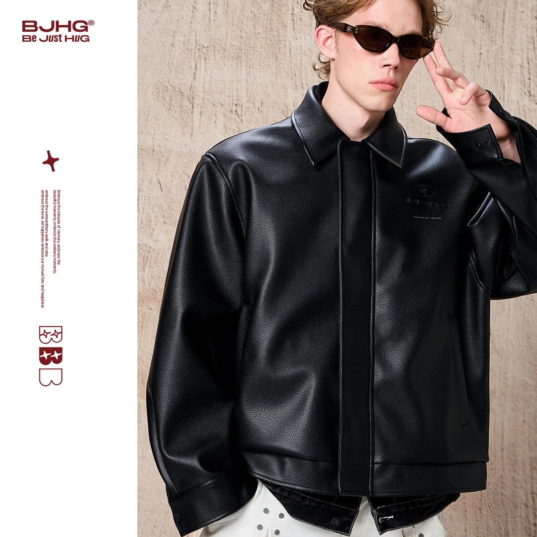 BJHG【地蛋同款】美式复古PU皮衣外套秋冬季老钱风痞帅男友力夹克