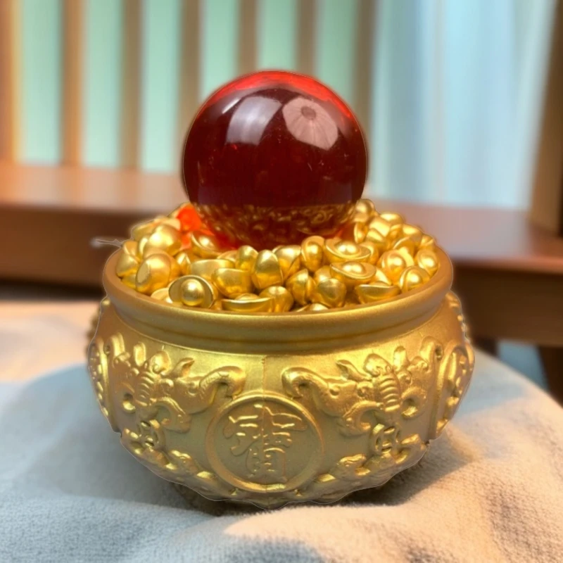 【陈氏铜器】沈万三八福全黄铜聚宝盆吉祥物客厅玄关摆件高档工艺品