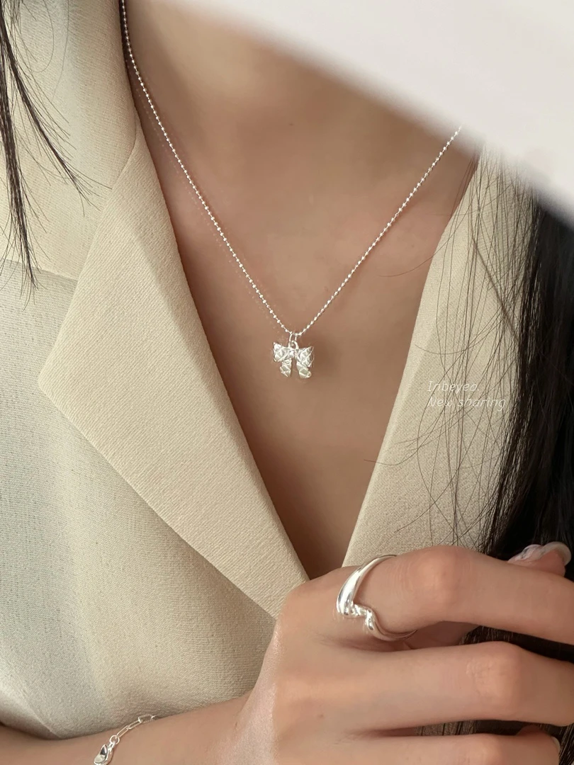 坠链均925银 蝴蝶结项链41+5cm 6284