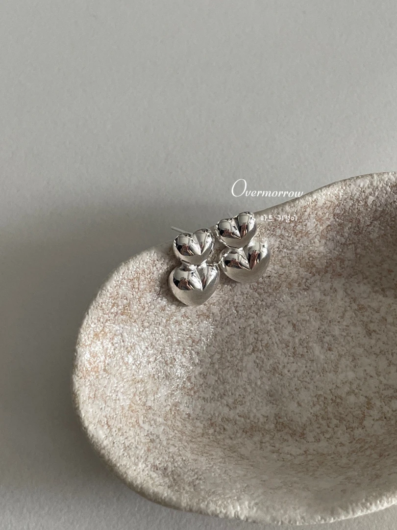 925银耳饰 双爱心耳钉 通体银 8342