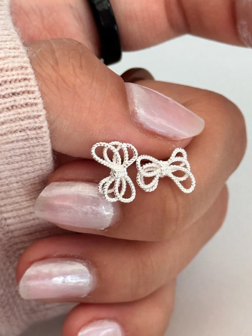 925银耳饰 多层蝴蝶结耳钉 通体银 5977