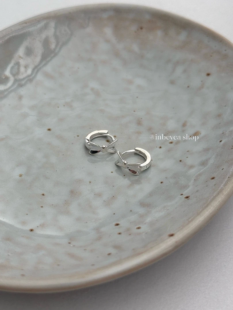 925银耳饰 蝴蝶结耳扣 通体银 银色8mm 5878