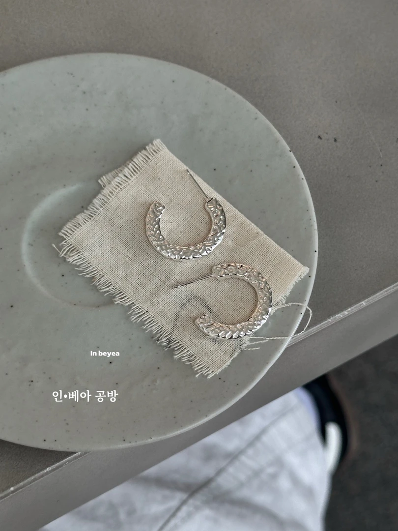 925银耳饰 肌理耳圈 通体银 4186