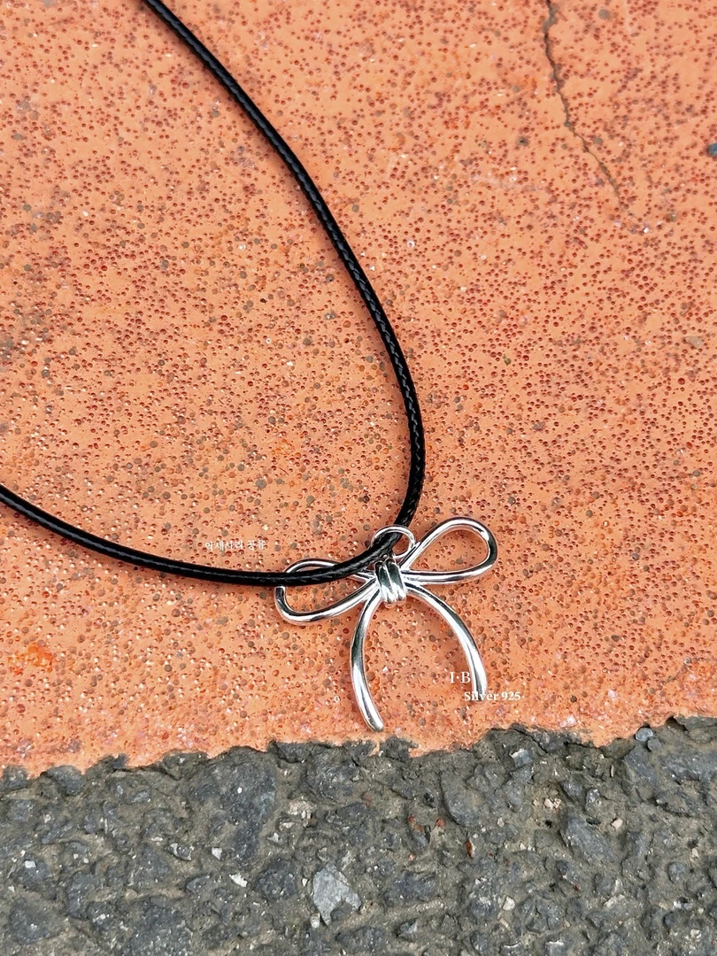 吊坠925银 黑绳蝴蝶结项链78cm 26329