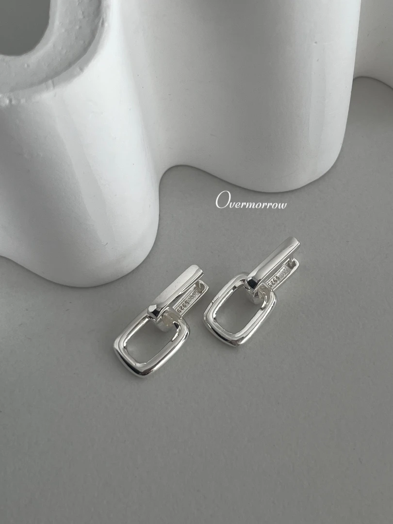 925银耳饰 双环方形耳扣 通体银 20292