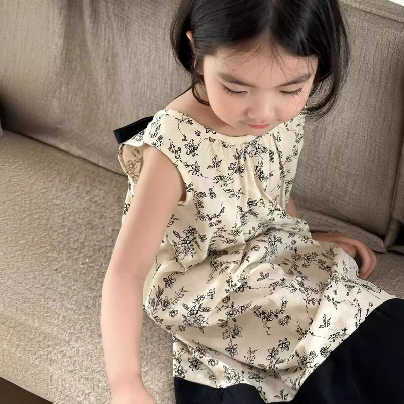 2024韩版女童背心裙夏季小女孩连衣裙碎花裙露背度假风宝宝裙子潮