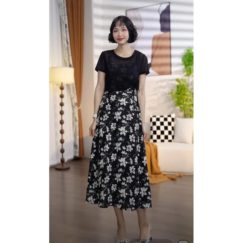 T701【断码清仓】夏季时尚气质吊带印花裙外衫两件套套裙AT