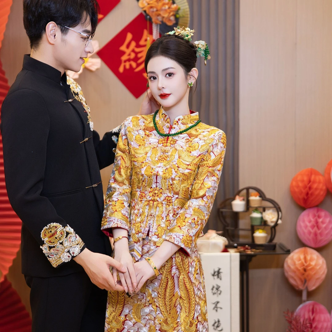 高端重工龙凤褂新娘服装婚服嫁衣秀禾服2025结婚中式大五福褂秀禾