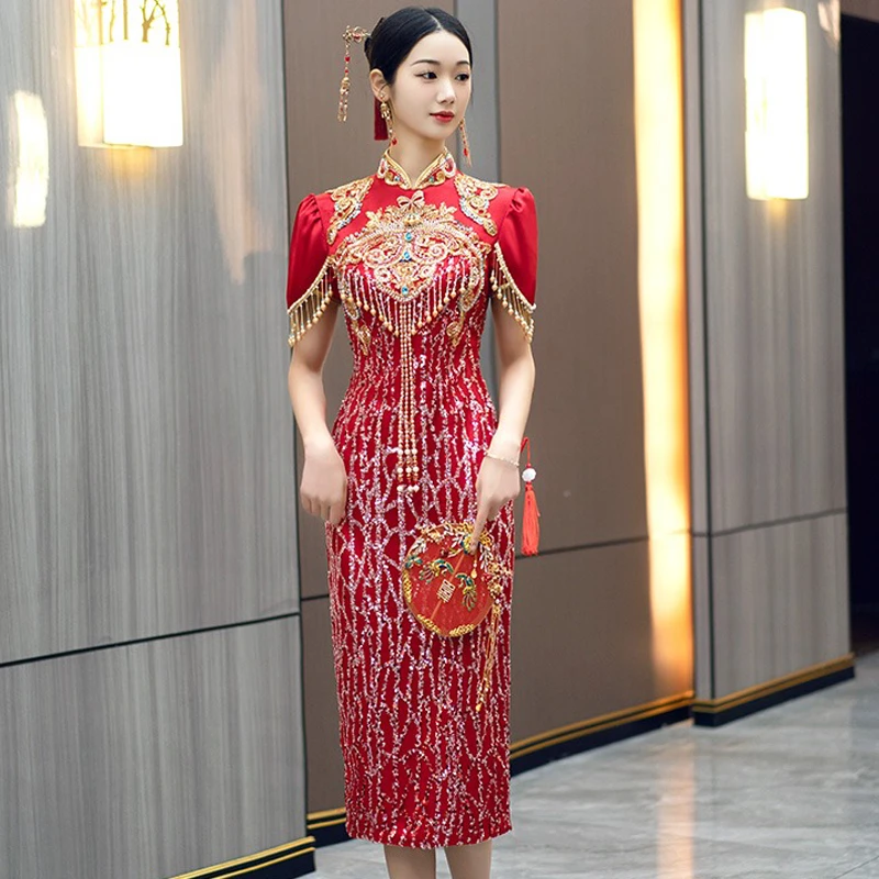 新娘结婚礼服2023新款中式婚服大码敬酒服胖mm高级年轻款夏季女